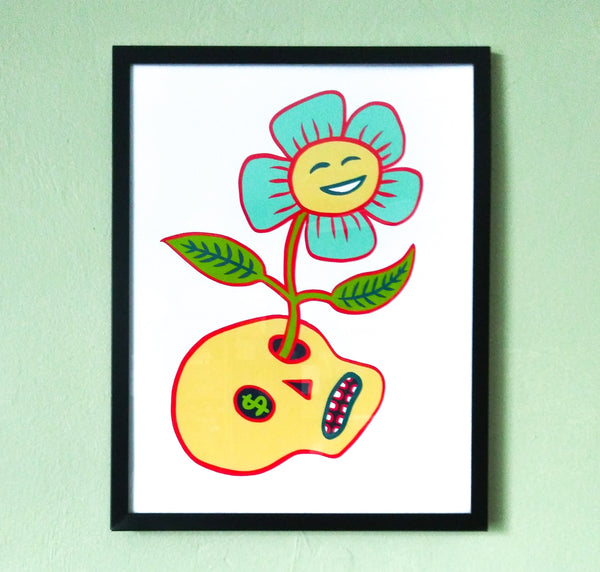 Transformation (with aqua flower and yellow skull)