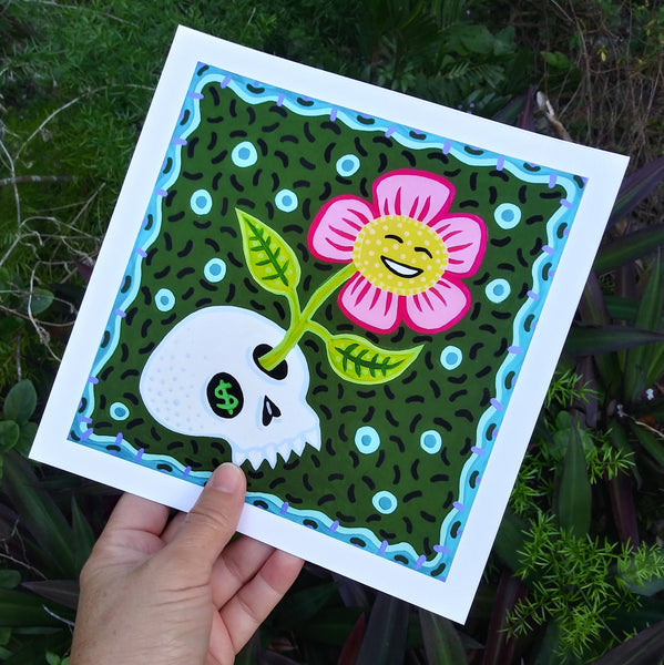 Transformation (with pink flower and blue dots)