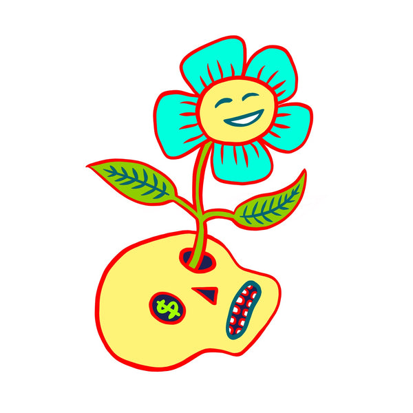 Transformation (with aqua flower and yellow skull)